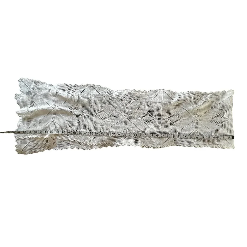 Hand Crocheted White Cotton Table Runner 80